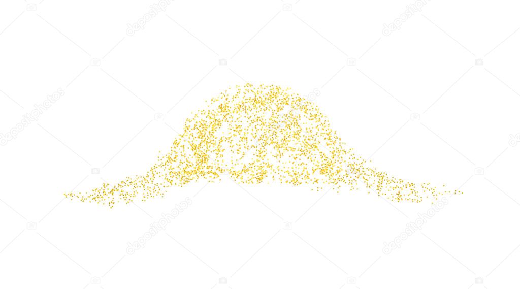 Horizontal decor wave sprinkled with crumbs golden texture. Background Gold dust on a white background. Sand particles grain or sand. Vector backdrop golden path pieces grunge for design illustration.