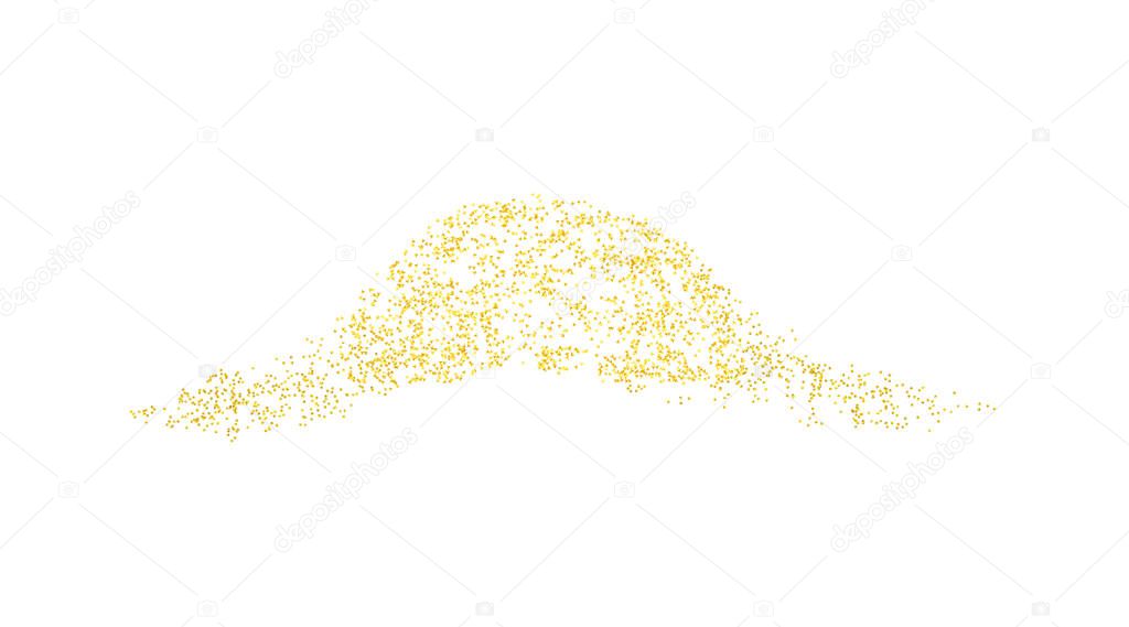 Horizontal decor wave sprinkled with crumbs golden texture. Background Gold dust on a white background. Sand particles grain or sand. Vector backdrop golden path pieces grunge for design illustration.
