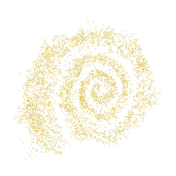 Arka plandaki altın desenli spiral kırıntılar. Beyaz arka plana altın tozu saçılıyor. Kum tanecikleri veya kum tanecikleri toplandı. Vektör arkaplan kumulu, parçalar soyutlama. Çizim grunge tasarımı.