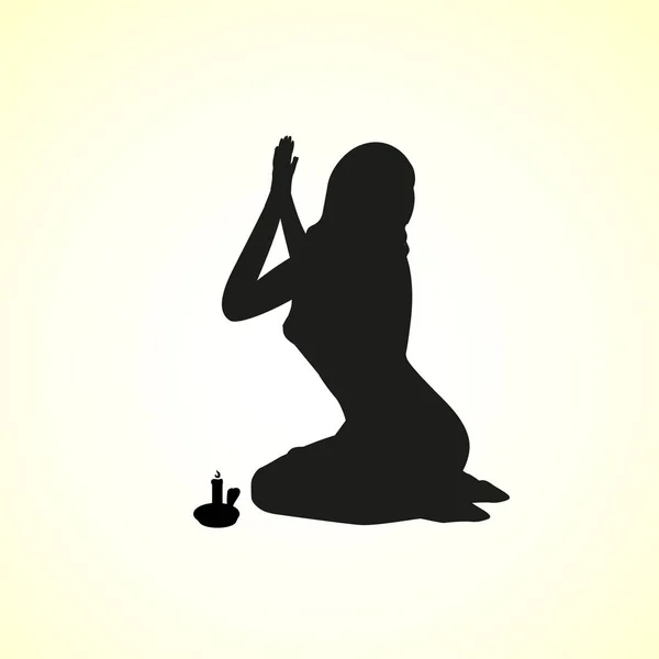 Silhouette Une Jeune Femme Icône Prière Fille Illustration Vectorielle Par — Image vectorielle