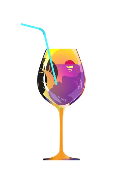 Meisje Drinkt Door Een Rietje Uit Een Sinaasappelglas Likeur Wijn — Stockvector