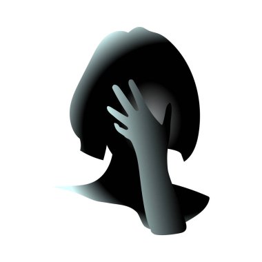 Close-up of her hand covered female face. Girl closed face. Head hurts and It may be because of regret or anxiety and stress. Vector art drawing illustration. clipart