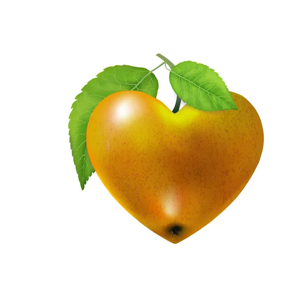黄色成熟的苹果心脏隔离 现代的情人节爱 美丽的新鲜水果 用于广告 墙纸的矢量插图 时尚矢量心形 网页设计符号 — 图库矢量图片