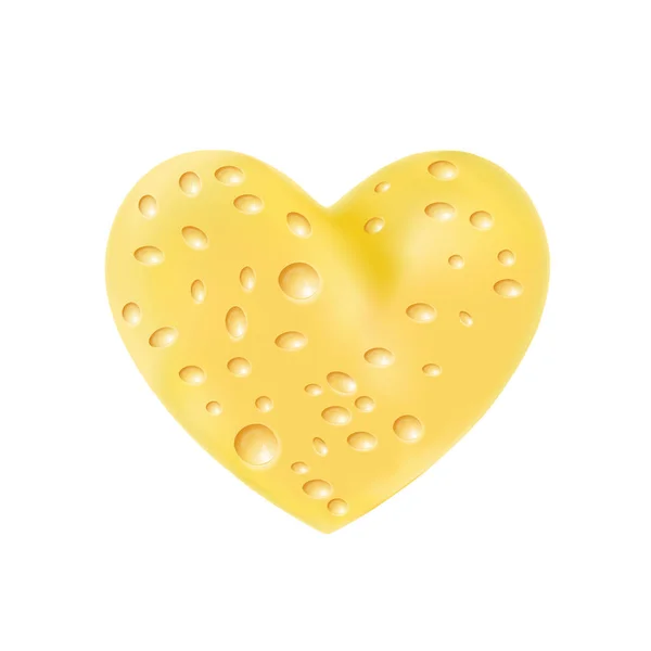 Cuore Realistico San Valentino Fatto Formaggio Buchi Piccole Bolle Giallo — Vettoriale Stock