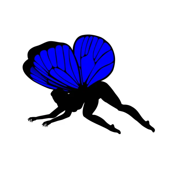 Синий Силуэты Милых Девчачьих Фей Разноцветными Крыльями Векторная Иллюстрация — стоковый вектор