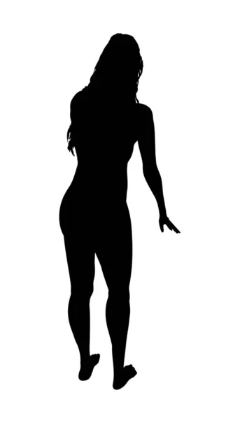 Jeune Fille Silhouette Noire Isolée Sur Fond Blanc Belle Pose — Image vectorielle