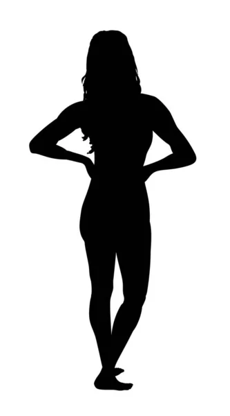 Jong Meisje Zwart Silhouet Geïsoleerd Witte Achtergrond Sexy Mooie Pose — Stockvector