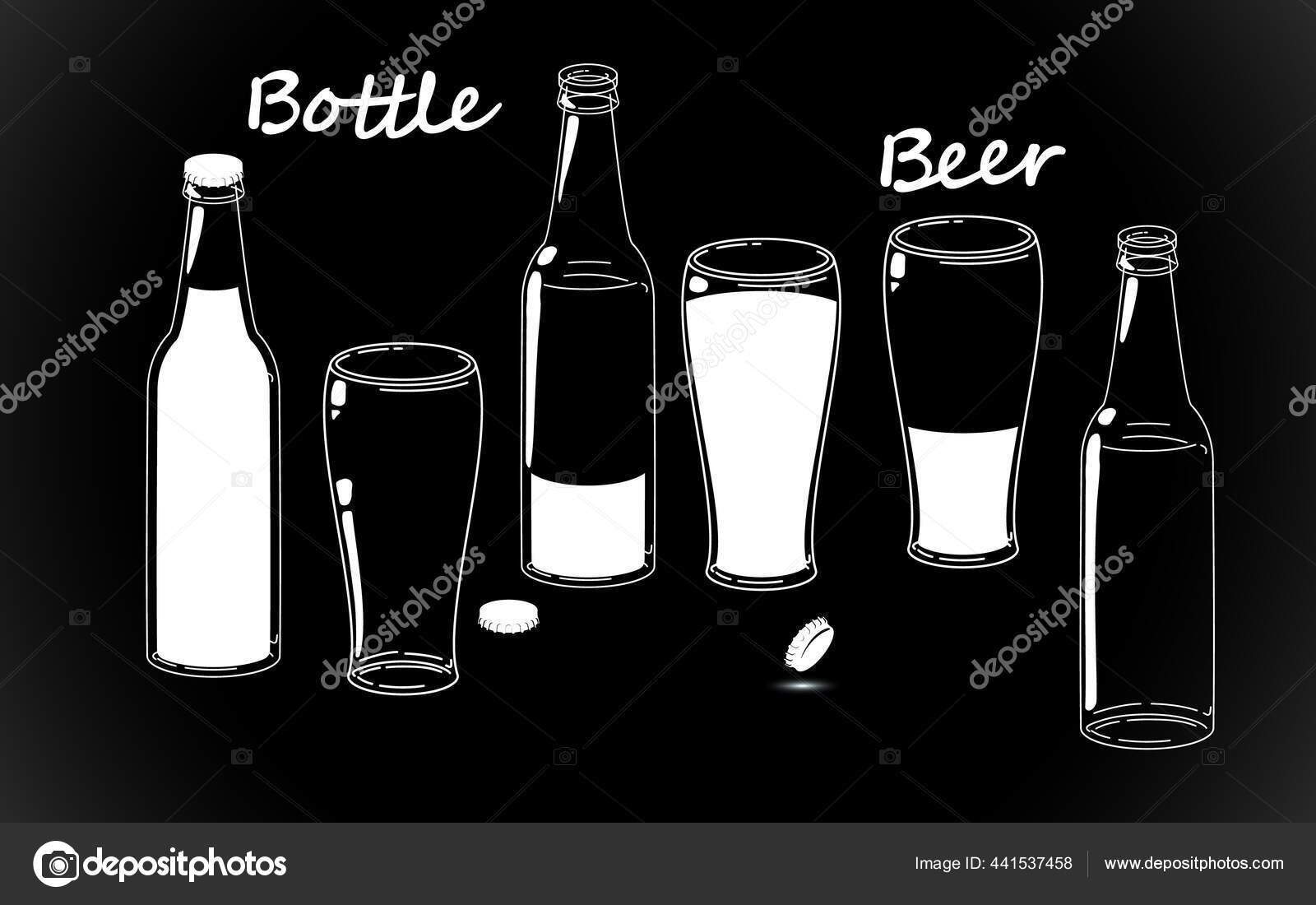 Set Botol Bir Garis Retro Menggambar Siluet Kaca Kuno Gaya Stok Vektor C Micromt 441537458