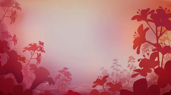 Fundo Cor Rosa Vermelho Abstrato Com Flores Vista Panorâmica Horizontal — Vetor de Stock