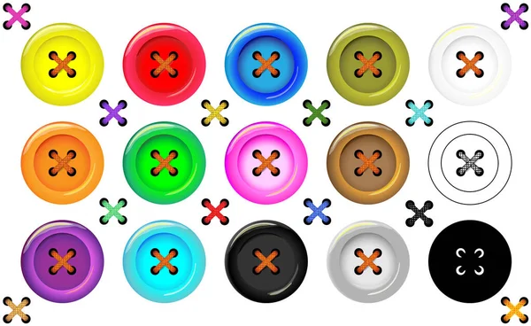 Coser Colección Vectorial Botones Para Ropa Arte Artesanía Varios Colores — Vector de stock