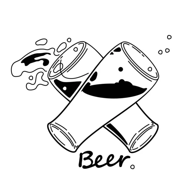 2つのクラフトビールグラスを分離クロスヘア アルコール飲料のベクトルイラスト 泡でエールゴブレットの手描きスケッチ パブメニューのデザインレトロなラインのシルエット 古い流行のヴィンテージ — ストックベクタ