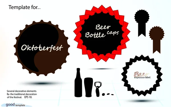 Μαύρο Σετ Oktoberfest Πρότυπα Εικονίδιο Καπάκι Μπουκάλι Μπύρας Vintage Craft — Διανυσματικό Αρχείο