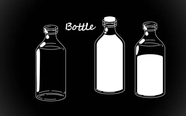 Σετ Ρετρό Λευκό Μπουκάλι Σιλουέτα Ντεμοντέ Vintage Σχέδιο Χέρι Μαύρο — Διανυσματικό Αρχείο