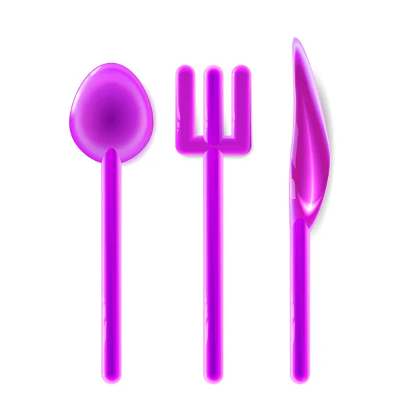 おもちゃプラスチック丸みを帯びた現実的なテーブルウェア ピンクの光沢を設定します 光の背景に隔離されてる 楽しい要素子供っぽいデザイン 赤ちゃんの食べ物娯楽 影の漫画のベクトルイラスト Eps10 — ストックベクタ
