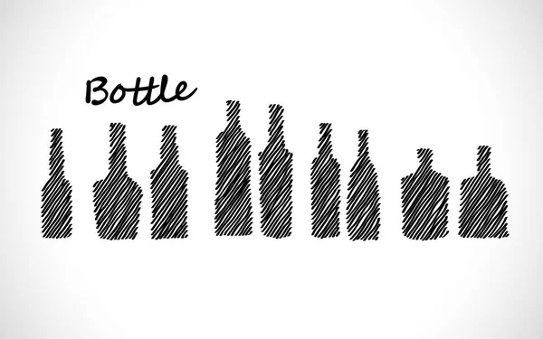 アルコールのボトルのシルエットのスクリブルハッチを設定します 黒の手描きのシンボル シェーディングされたスケッチ ハッチングバッジ ストローク形状 モノクロームベクトル設計要素 絶縁図 — ストックベクタ