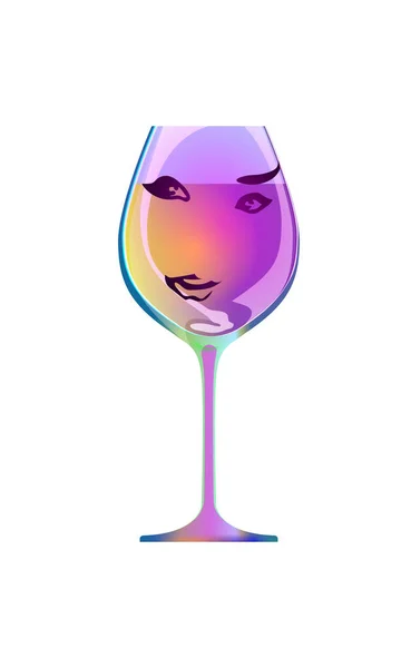 Reflection Beautiful Girl Silhouette Glass Sketch Goblet Cartoon Character Drink — Stock Vector