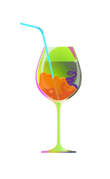 Chica Bebe Través Una Pajita Vaso Verde Licor Absenta Batido — Vector de stock