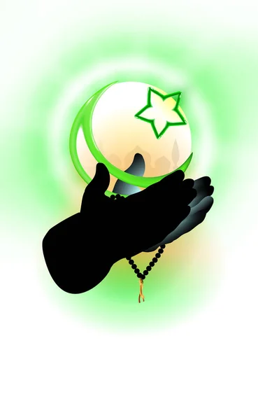 Hände Eines Betenden Muslims Glaubenskonzept Islamische Religion Halbmond Und Stern — Stockvektor