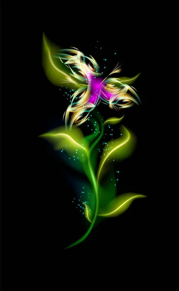 Brillante Flor Moderna Amarilla Colorido Elemento Floral Ornamental Fondo Negro — Vector de stock