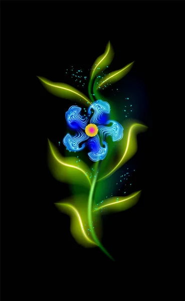 Μοντέρνο Λαμπερό Μπλε Λουλούδι Πολύχρωμο Κοσμικό Floral Στοιχείο Μαύρο Φόντο — Διανυσματικό Αρχείο