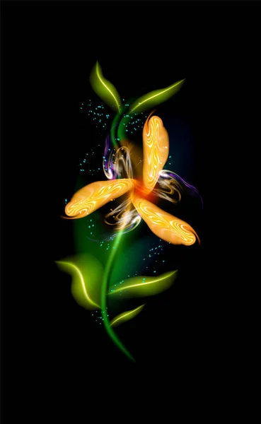 Flor Naranja Moderna Brillante Colorido Elemento Floral Ornamental Fondo Negro — Vector de stock