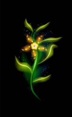 Renkli parlak turuncu çiçek. Siyahtan önce modern süs çiçekleri. Tasarımınız için dekoratif lüks parıltılarla aydınlatılmış güzel moda süsler. 10 saniye.