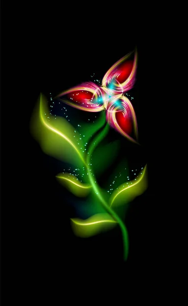 Fleur Rouge Moderne Éclatante Élément Floral Ornemental Coloré Fond Noir — Image vectorielle