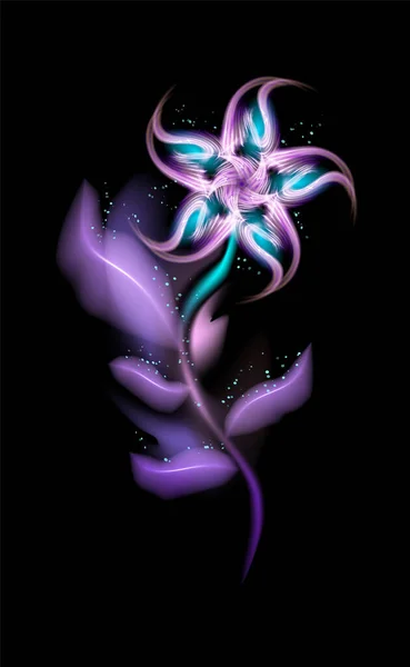 Ultraviolet Gloeiende Kleurrijke Bloem Moderne Sierbloemen Violet Element Boven Zwart — Stockvector