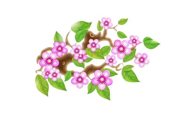 Sakura Ramo Com Flores Estilo Anime Flor Cereja Ilustração Vetorial — Vetor de Stock