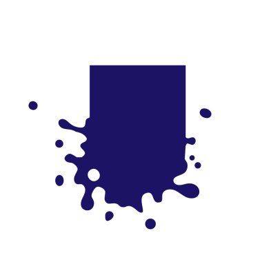 Kare şeklinde koyu mavi bir ikon damlatıyor. Sıvı boya akar. Erimiş logo. Güncel boya, lekeler. Boşluğun maketi. Şablon mürekkep lekesi. Vektör çizimi izole edilmiş bir figür. Tasarım ve markalaşma için Eps 10.