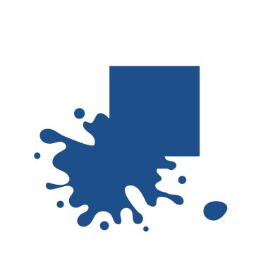Splash kare klasik mavi renk simgesi. Erimiş köşe damlıyor. Sıvı boya akar. Güncel boya, lekeler. Boş mürekkep lekesi modeli. Vektör çizimi izole edilmiş bir figür. Tasarım ve markalaşma için Eps 10.