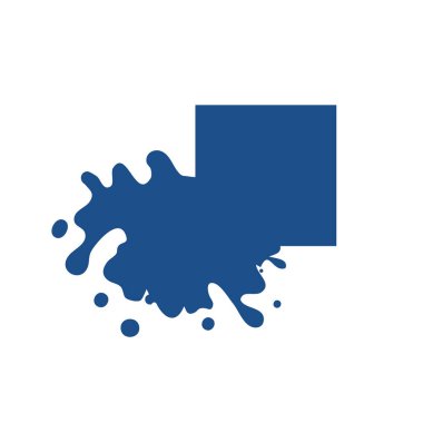 Splash kare klasik mavi renk simgesi. Erimiş köşe damlıyor. Sıvı boya akar. Güncel boya, lekeler. Boş mürekkep lekesi modeli. Vektör çizimi izole edilmiş bir figür. Tasarım ve markalaşma için Eps 10.