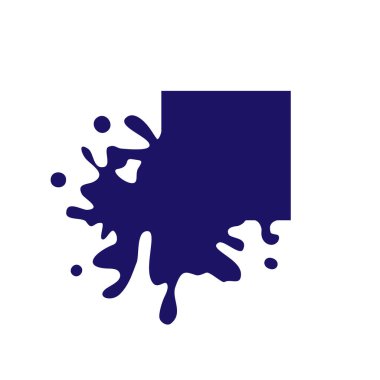 Kare şeklinde koyu mavi bir ikon damlatıyor. Sıvı boya akar. Erimiş logo. Güncel boya, lekeler. Boşluğun maketi. Şablon mürekkep lekesi. Vektör çizimi izole edilmiş bir figür. Tasarım ve markalaşma için Eps 10.