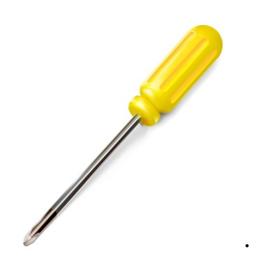 Plastik saplı sarı profesyonel tornavida. Beyaz zemin üzerinde izometrik 3D inşaat aracı izole edildi. Vektör çizimi. Tamir ve inşaat için çarmıh. Eps 10.