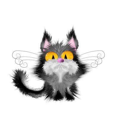 Hafif arka planda sevimli pofuduk çizgi film Kara Kedi geliyor. Vektör illüstrasyonu EPS 10 izole edildi