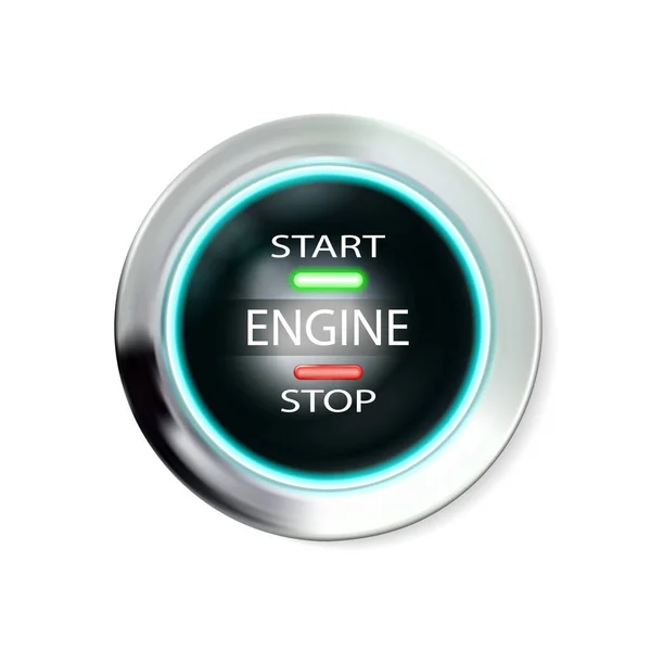 아이콘 현실적 버튼은 엔진을 시작하고 정지하 라이트의 케이스 플레어 스테인리스강 — 스톡 벡터