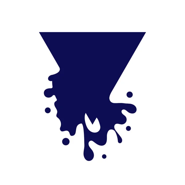 Druppelende Driehoek Donkerblauw Pictogram Vloeibare Verf Stroomt Gesmolten Logo Huidige — Stockvector