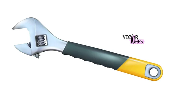 Clé Réglable Réaliste Chromée Avec Caoutchouc Poignée Plastique Clé Singe — Image vectorielle