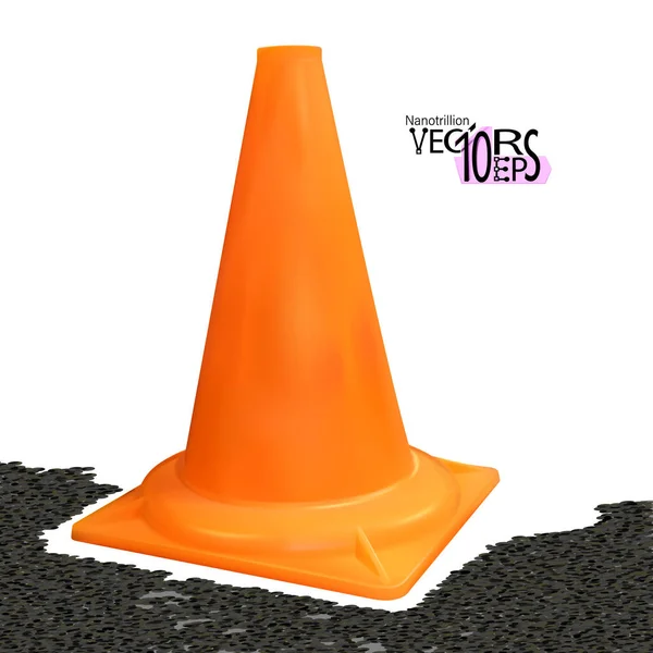 Realistic Traffic Cone Orange Color Isolated White Background Safety Vertical — Stock Vector