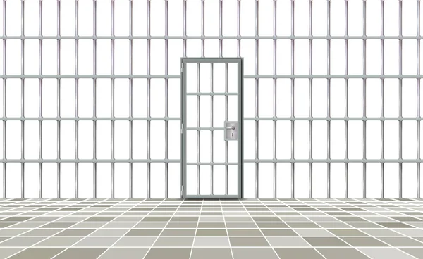 現実的な背景刑務所鉄のインテリア 灰色のドアの刑務所のセルバーは現代 バナーベクトル詳細なイラスト金属格子 検出センターの金属 孤立した道 自由の概念グリッド 刑務所 — ストックベクタ