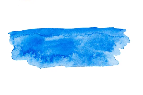 Blaue Breite Aquarell Pinselstrich Kulisse Handgezeichnete Wasserstriche Papierstruktur Isolierter Fleck — Stockfoto