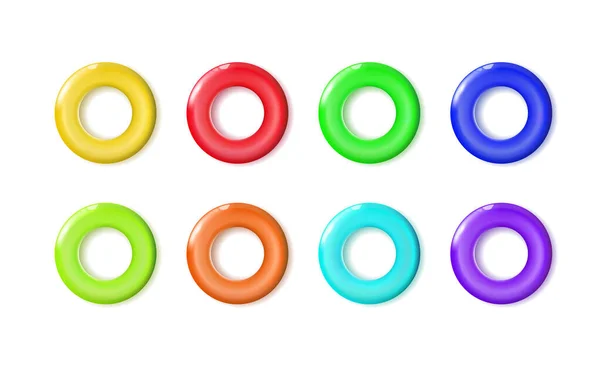 Set Mehrfarbig Glänzender Plastikspielzeugring Spielzeug Bagel Oder Donut Bunt Für — Stockvektor