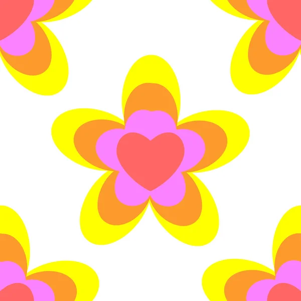 Бесшовный Узор Цветов Сердец Фон Весна Летние Цвета Мотли Плоский — стоковый вектор