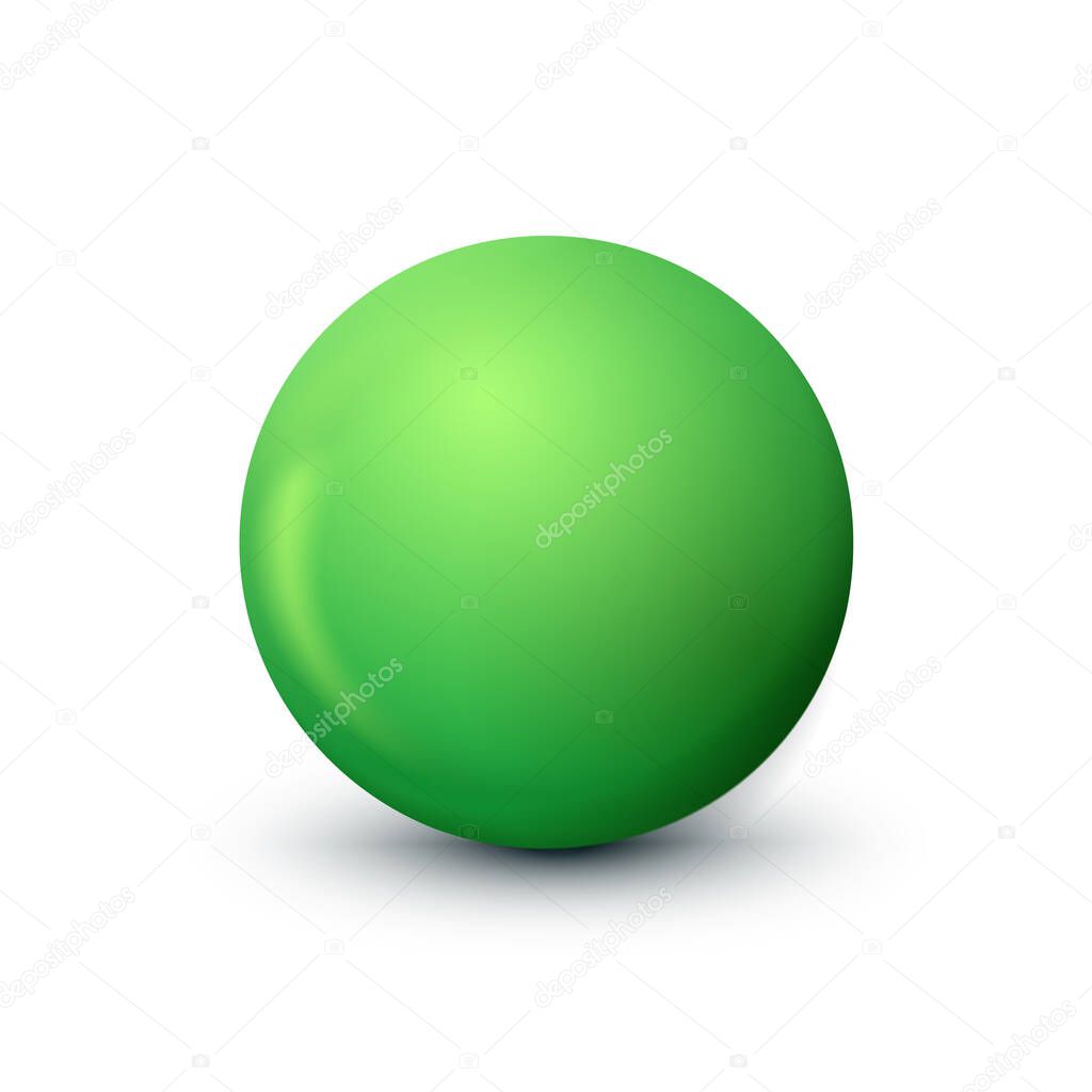 Green sphere, ball fashionable classic verdant color. Matt mock up of clean realistic orb, icon. Simple shape design, figure circle form. Isolated on white background, vector illustration. Eps10