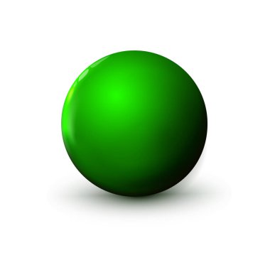 Küre, yeşil top. Gerçekçi nesnenin etrafını temizle, küre simgesi. Tasarım tasarımı yuvarlak şekil, geometrik basit, figür çember formu. Beyaz arka planda izole edilmiş, vektör illüstrasyonu. Bölüm 10