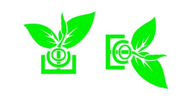 Eko simge, logo, yeşil metin beyaz arka planda izole edilmiş, ekoloji kavramını kaydetmek için. Vektör illüstrasyonu Eps 10.