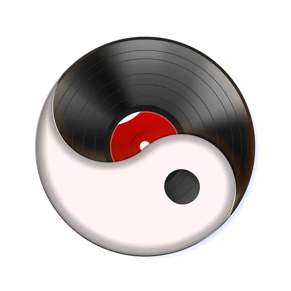 Yin Yang Símbolo Disco Vinilo Icono Vintage Relajación Espiritual Para — Vector de stock