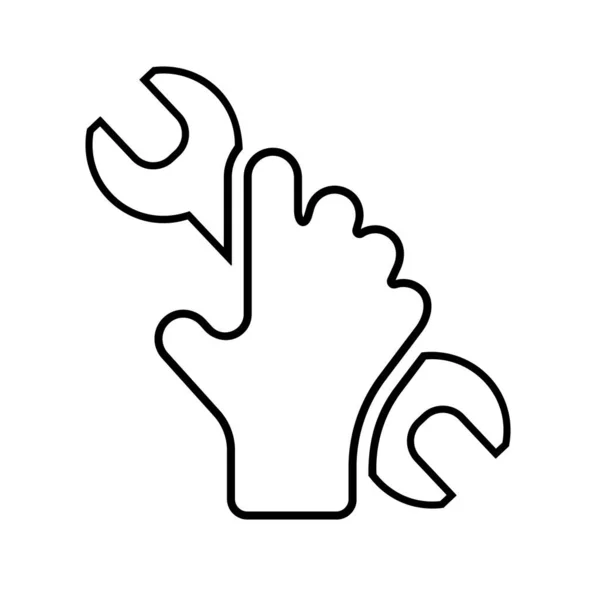 手挽手 线条图标工具 黑色轮廓隔离在白色背景上 平面设计 扳手象形文字 修理的仪器 机械工程的符号 矢量图解Eps — 图库矢量图片
