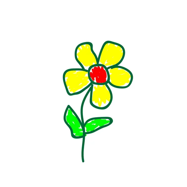 Цветы Нарочито Детском Стиле Имитация Детского Рисунка Детский Эскиз Покраска — стоковый вектор