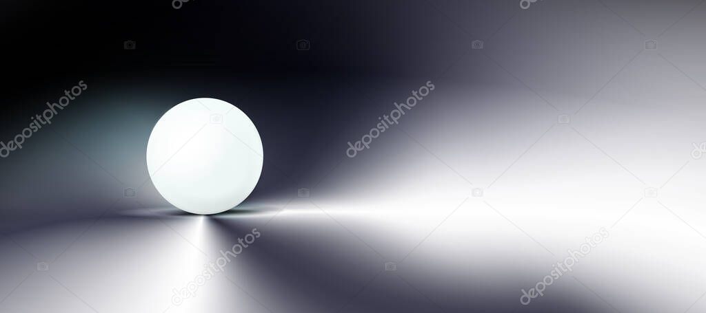 Dark abstract background, tech composition, sphere, white ball in darkness. Clean, round object, orb round shape. Geometric simple cover design , figure, form. Minimal. Vector illustration Eps 10.